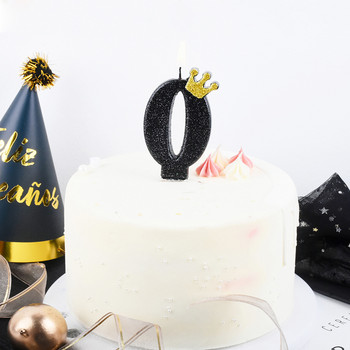 Свещ за торта с номер на корона от черно злато Честит рожден ден Торта за торта Деца Момиче Момче Бар Парти Консумативи за декорация на рожден ден