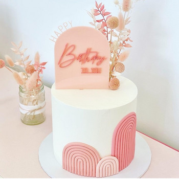 Акрилен топер за торта Baby Shower Pink Girl Честит рожден ден на теб Топпер за кексчета 1-ви рожден ден Печене Декорация на торта Парти сувенири