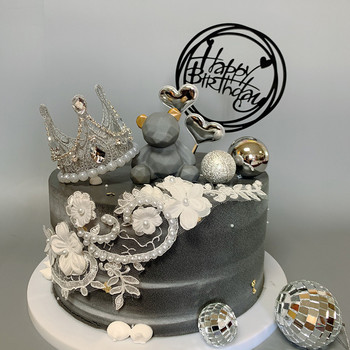 Geometric Bear Cake Topper Happy Birthday Cake Topper Cake Διακόσμηση Αξεσουάρ ψησίματος Μπομπονιέρες πάρτι Προμήθειες Baby Shower