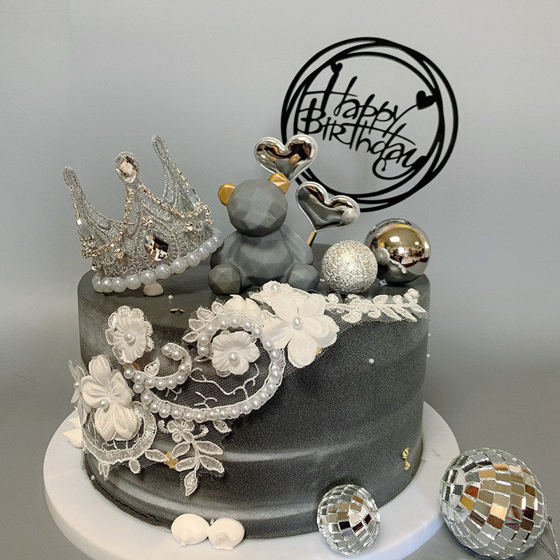 Geometric Bear Cake Topper Happy Birthday Cake Topper Cake Διακόσμηση Αξεσουάρ ψησίματος Μπομπονιέρες πάρτι Προμήθειες Baby Shower