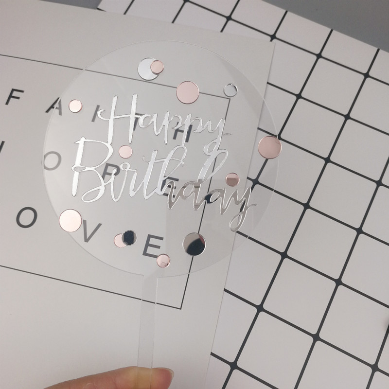 Acrilic, auriu, buline argintii, Topper pentru tort La mulți ani, decorațiuni pentru petrecerea de aniversare pentru copii, fete, bar de bomboane, consumabile pentru tort