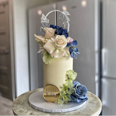 Új design Arany Ezüst Romantikus Levelek Boldog születésnapot Tortafedő Akril tortadísz buli kellékek Sütési kellékek