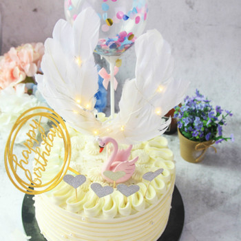 Kawaii Feather Cake Toppers Angel Wing Happy Birthday Cake Topper Baby Shower Παιδικά είδη διακόσμησης τούρτας γάμου και αρραβώνων