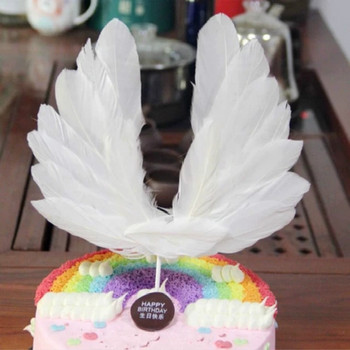 Kawaii Feather Cake Toppers Angel Wing Happy Birthday Cake Topper Baby Shower Παιδικά είδη διακόσμησης τούρτας γάμου και αρραβώνων