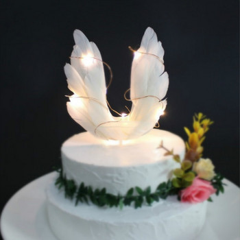 Kawaii Feather Cake Toppers Angel Wing Честит рожден ден Cake Topper Baby Shower Детска сватбена и годежна торта Консумативи за декорация
