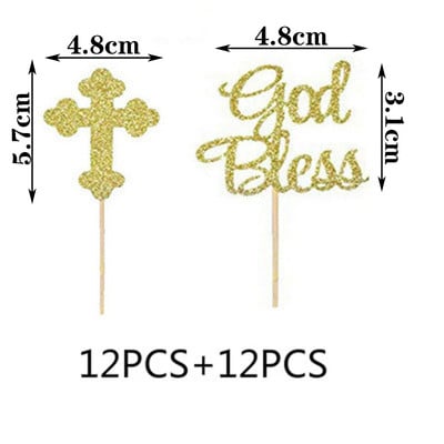 24 bucăți/pungă Crucea Înger, Dumnezeu binecuvântează Tort Topper Prima Comuniune Baby Shower Rechizite pentru decorațiuni pentru petrecere Creștină Toppers pentru Tort de Paște