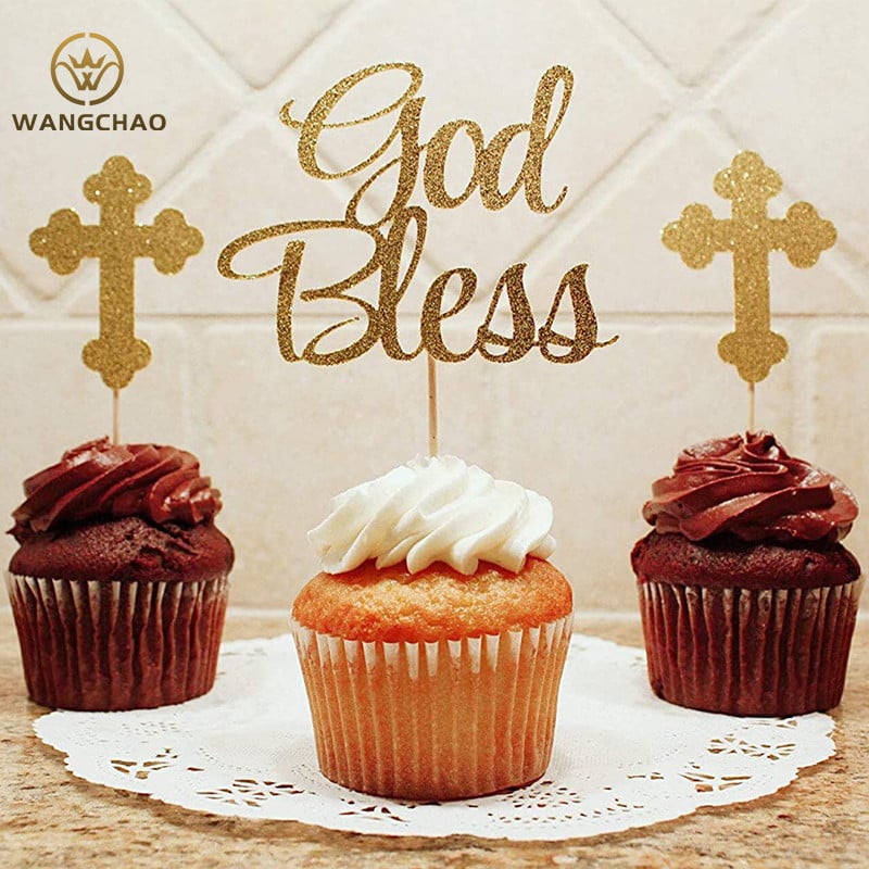 24 bucăți/pungă Crucea Înger, Dumnezeu binecuvântează Tort Topper Prima Comuniune Baby Shower Rechizite pentru decorațiuni pentru petrecere Creștină Toppers pentru Tort de Paște