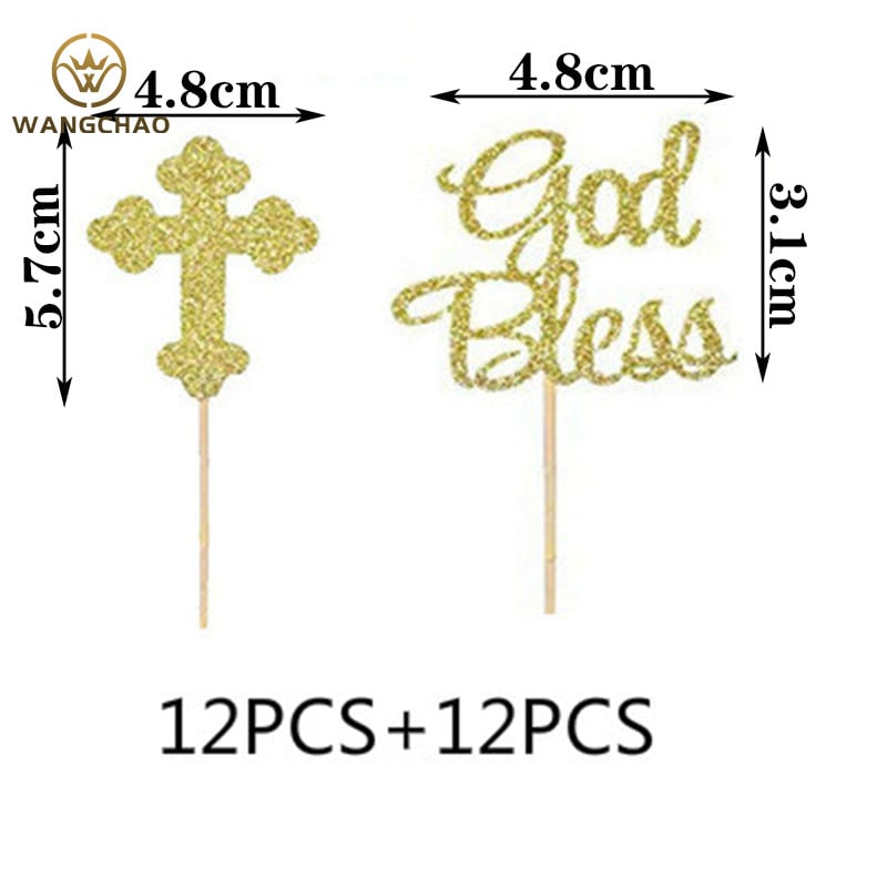 24 bucăți/pungă Crucea Înger, Dumnezeu binecuvântează Tort Topper Prima Comuniune Baby Shower Rechizite pentru decorațiuni pentru petrecere Creștină Toppers pentru Tort de Paște