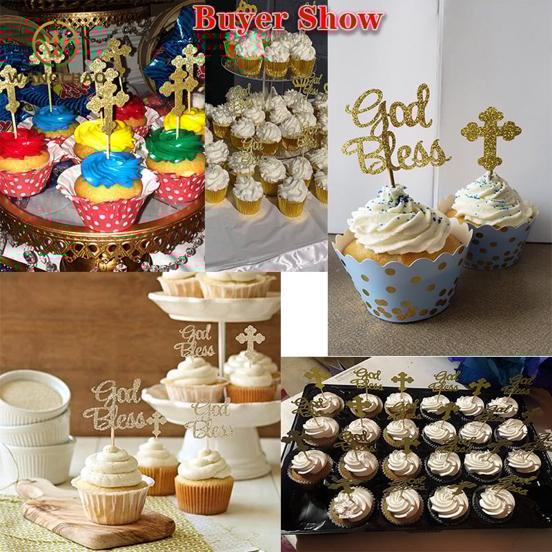 24 bucăți/pungă Crucea Înger, Dumnezeu binecuvântează Tort Topper Prima Comuniune Baby Shower Rechizite pentru decorațiuni pentru petrecere Creștină Toppers pentru Tort de Paște