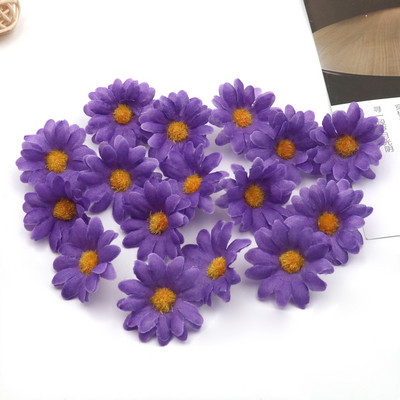 50/100 gab. Saulespuķu margrietiņas mākslīgie ziedi dekoratīvām kāzu ballītēm vainags Ziemassvētku amatniecība Mājas aksesuāri Viltus zieds