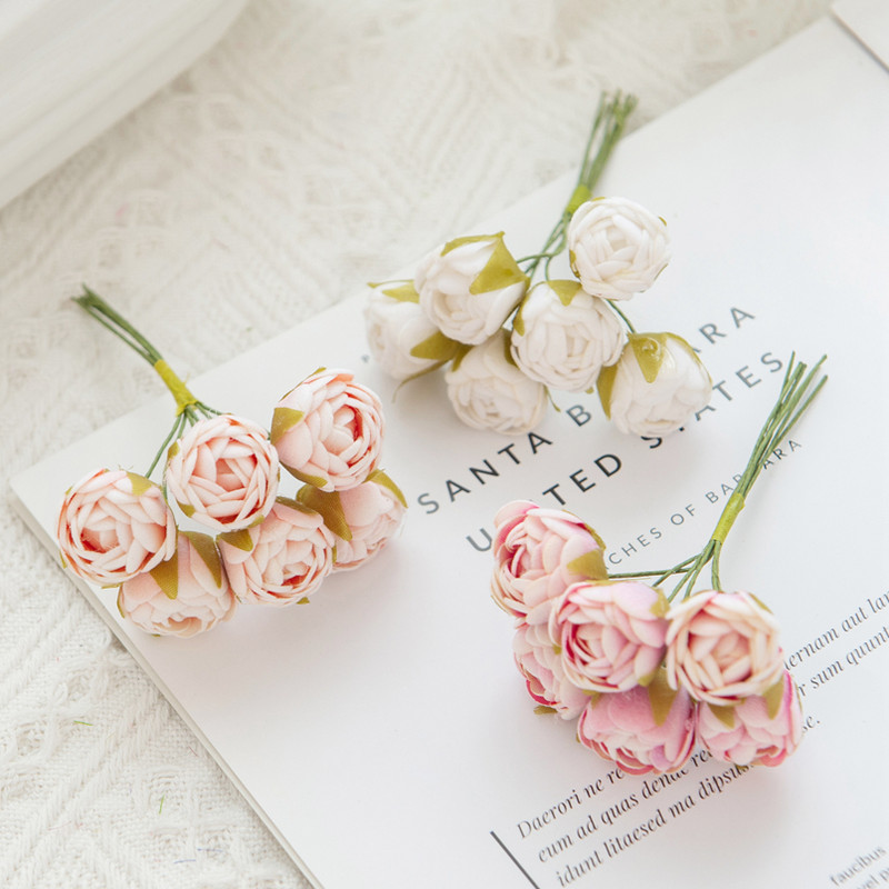 6/18GAB Mākslīgie ziedi putuplasta MINI rožu pušķis Mājas dārza rotājums Jaunais gads Ziemassvētku vītne roku darbs festivāls Kāzas