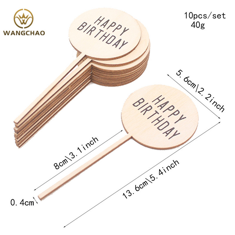 10 bucăți din lemn pentru tort pentru mulți ani, cu litere acrilice, pentru petreceri, pentru decorațiuni pentru tort negru, pentru la mulți ani