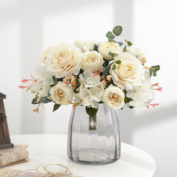 Горещи 1бр смесени цветя красив божур изкуствени цветя хортензия копринен фалшив букет за домашна сватбена украса глухарче пяна