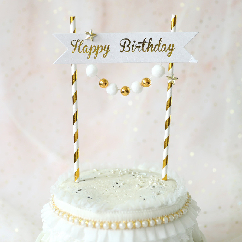Χρυσή Ασημένια Μπάλα Αστέρι Happy Birthday Cake Topper Lovely Crown Cake Top Flag Διακοσμήσεις για αγόρια γενεθλίων γάμου προμήθειες