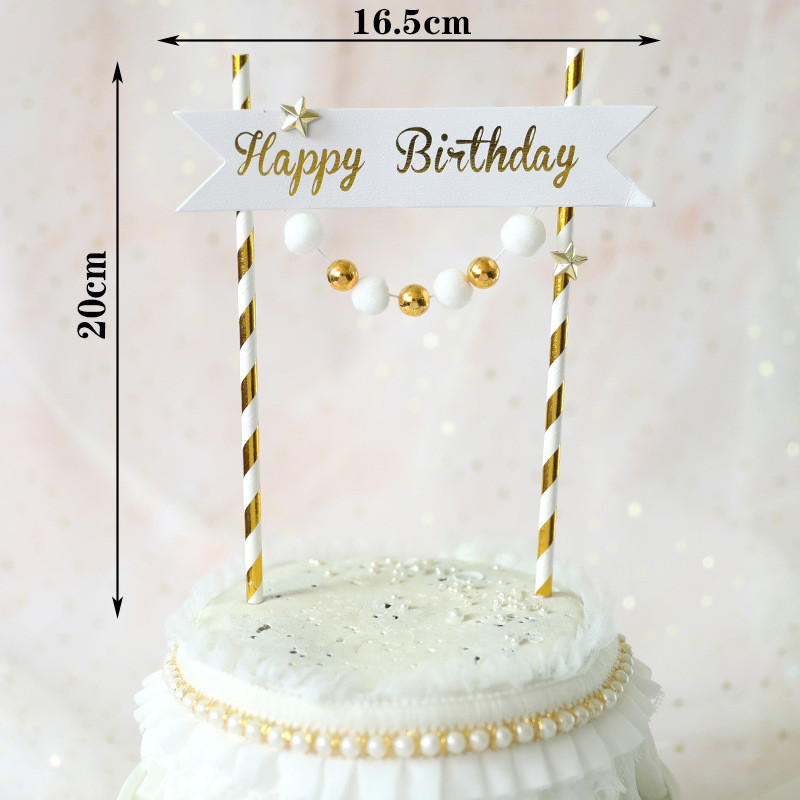 Χρυσή Ασημένια Μπάλα Αστέρι Happy Birthday Cake Topper Lovely Crown Cake Top Flag Διακοσμήσεις για αγόρια γενεθλίων γάμου προμήθειες