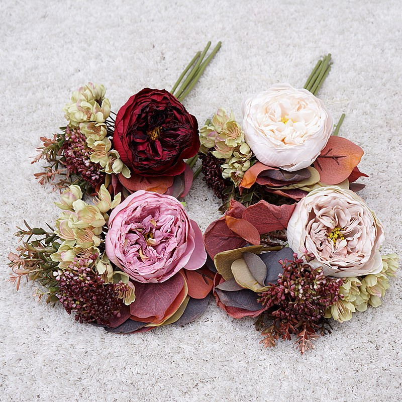 Sarkani mākslīgā zīda ziedi lielas peonijas pušķis augstas kvalitātes mājas dekorēšana rudens kāzu izkārtojums Ziemassvētku liels viltots augs