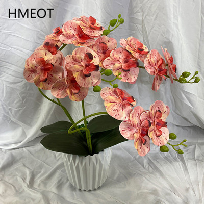 2 ágú orchidea leveles művirággal Phalaenopsis hamis cserepes növény esküvői virágkötészeti kellékek Otthoni belső dekoráció