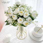 YRMSF Artificial Flowers 12 Head Pink Silk Peony Artificial Fake Flower for DIY Wedding Party Bride Home Plant Decoration Flower