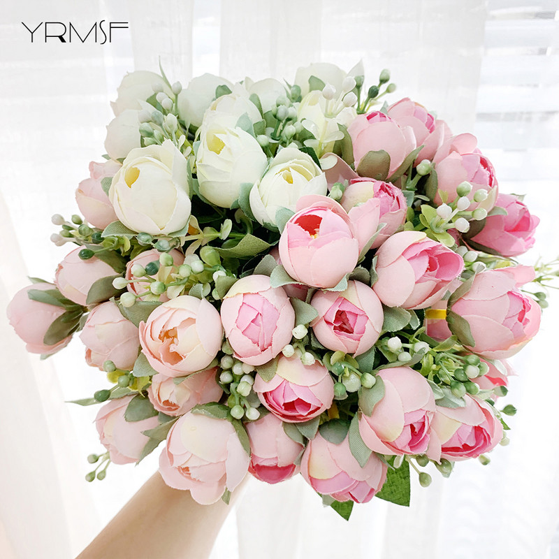 YRMSF Artificial Flowers 12 Head Pink Silk Peony Artificial Fake Flower for DIY Wedding Party Bride Home Plant Decoration Flower