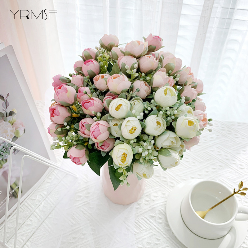 YRMSF Artificial Flowers 12 Head Pink Silk Peony Artificial Fake Flower for DIY Wedding Party Bride Home Plant Decoration Flower
