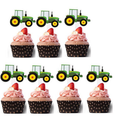 7τμχ Happy Birthday Cake Topper Construction Truck Excavator Θέμα Cupcake Baby Shower Decor Παιδικό πάρτι για τραπέζι