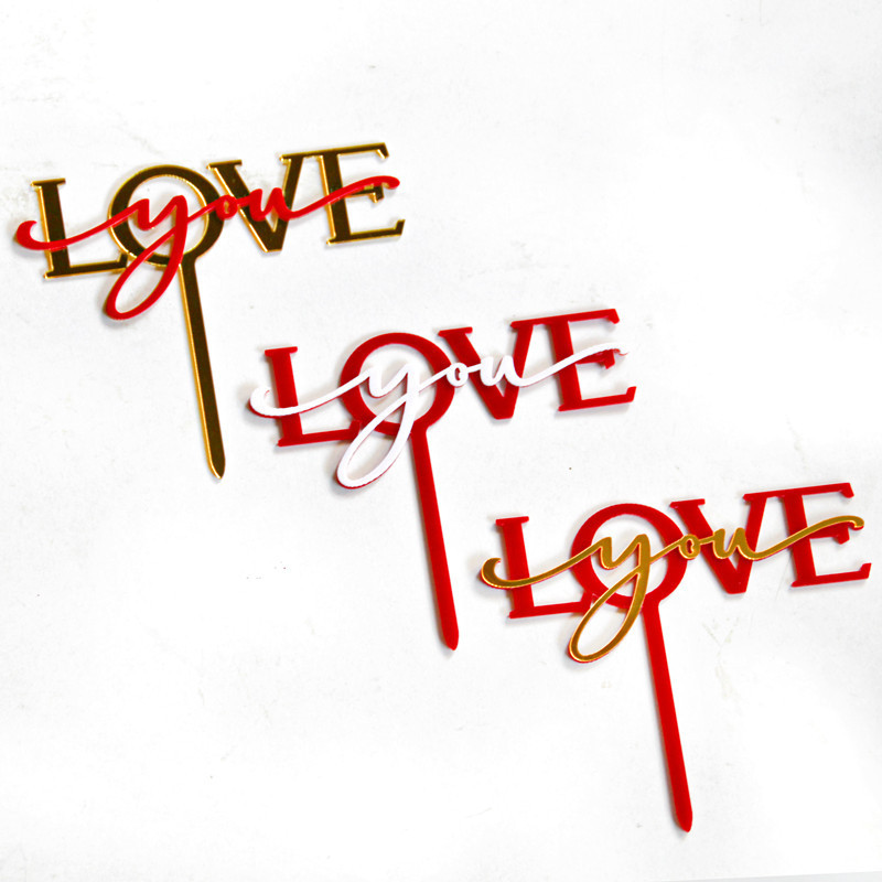 Διπλά στρώματα Love You Ακρυλικό κάλυμμα για τούρτα για την ημέρα του Αγίου Βαλεντίνου Διακόσμηση για πάρτι Μπομπονιέρες Εργαλεία διακόσμησης τούρτας Αξεσουάρ ψησίματος