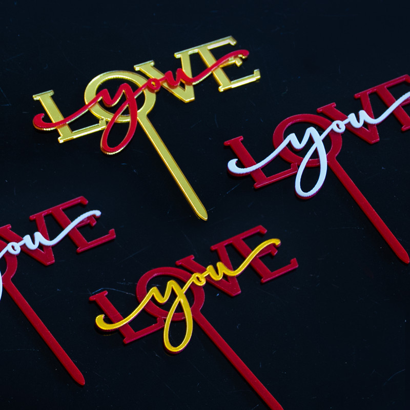 Διπλά στρώματα Love You Ακρυλικό κάλυμμα για τούρτα για την ημέρα του Αγίου Βαλεντίνου Διακόσμηση για πάρτι Μπομπονιέρες Εργαλεία διακόσμησης τούρτας Αξεσουάρ ψησίματος