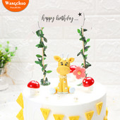 Θέμα δάσους Polymer Clay Deer Tree Vine Jungle Safari Party Παιδικές μπομπονιέρες Ζώο Happy Birthday Cake Topper Party Supplies
