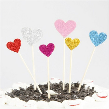 40 τεμ. Πολύχρωμο αυτοκόλλητο σε σχήμα καρδιάς Cupcake Cake Topper Lag for Baby Shower Γαμήλιο πάρτι γενεθλίων Είδη διακόσμησης σπιτιού