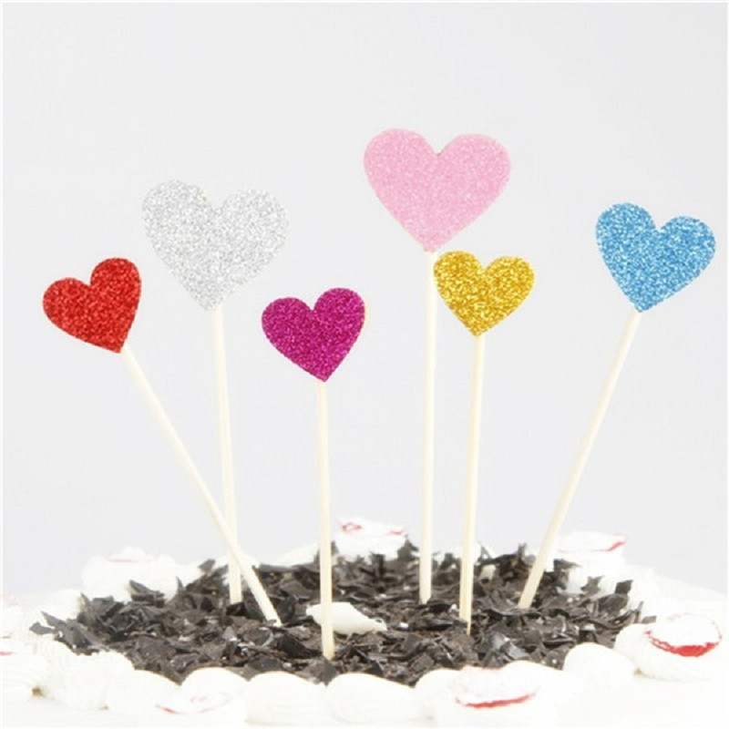 40 de bucăți multicolor în formă de inimă pentru cupcake cake topper autocolant steag pentru baby shower, nuntă, petrecere de aniversare, furnituri pentru decorarea casei