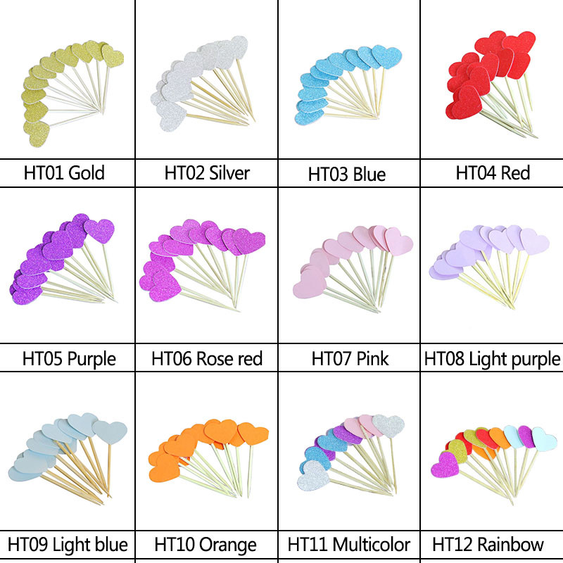 40 de bucăți multicolor în formă de inimă pentru cupcake cake topper autocolant steag pentru baby shower, nuntă, petrecere de aniversare, furnituri pentru decorarea casei