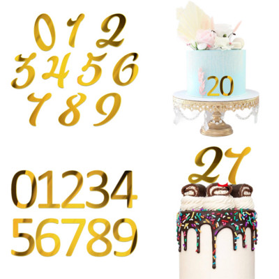 1 set de 0-9 numere Topper pentru tort La mulți ani, auriu, argintiu, acrilic, pentru petrecere de nuntă, pentru cupcake, pentru copii, decorare pentru desert