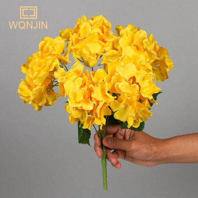 Mākslīgie ziedi Hortenzijas filiāle Mājas kāzu dekors Rudens zīda plastmasas zieds Augstas kvalitātes viltotu ziedu ballīšu telpas dekorēšana