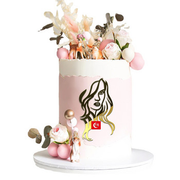 Абстрактни акрилни корита за торта за парти за рожден ден Golden Girl Face Art Честит рожден ден Торта за торта Украса за домашно събиране Десерт Подаръци