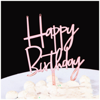 Ακρυλικό ροζ χρυσό Cake Topper Ασημί ροζ γράμμα Happy Birthday Cake Toppers Birthday Party Cake Διακοσμήσεις Παιδικό δώρο γενεθλίων