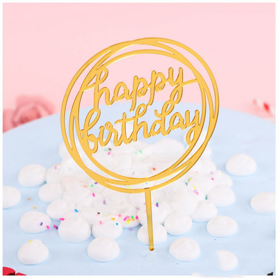Ακρυλικό ροζ χρυσό Cake Topper Ασημί ροζ γράμμα Happy Birthday Cake Toppers Birthday Party Cake Διακοσμήσεις Παιδικό δώρο γενεθλίων