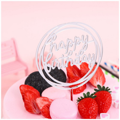 Ακρυλικό ροζ χρυσό Cake Topper Ασημί ροζ γράμμα Happy Birthday Cake Toppers Birthday Party Cake Διακοσμήσεις Παιδικό δώρο γενεθλίων