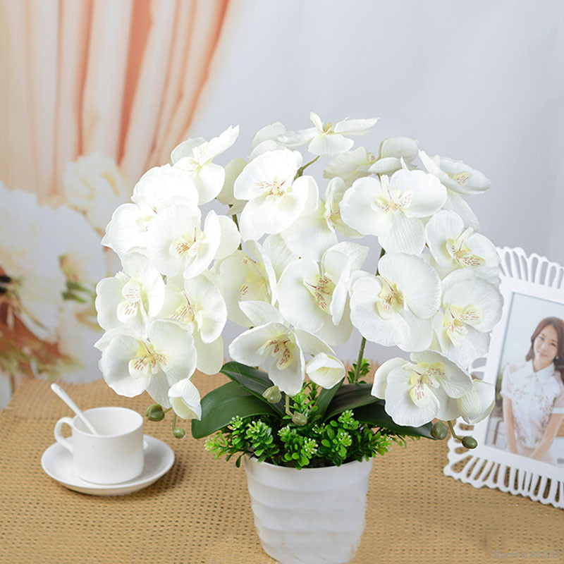 Mesterséges pillangó fehér Orchidea virág Selyem + Műanyag Moly Phalaenopsis esküvői otthoni barkács dekoráció Hamis virágok