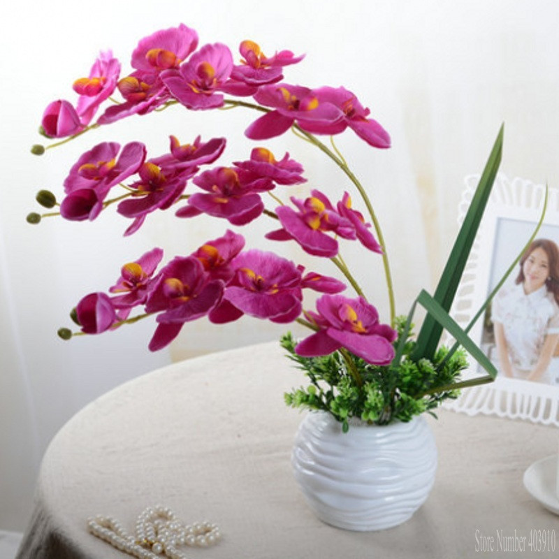 Mesterséges pillangó fehér Orchidea virág Selyem + Műanyag Moly Phalaenopsis esküvői otthoni barkács dekoráció Hamis virágok