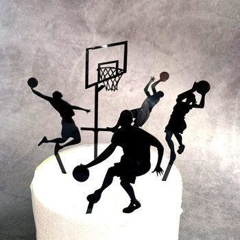 5 бр. Торти за торти баскетбол Честит рожден ден Сватба Акрилни знамена за топчета за торти Baby Shower Decor Печене на торти Направи си сам парти консумативи