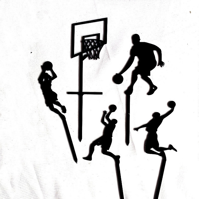 5 gab. Cake Toppers Basketbols Daudz laimes dzimšanas dienā Kāzu Akrila Tortes Karogi Baby Shower Decor Kūkas cepšanai DIY Party piederumi
