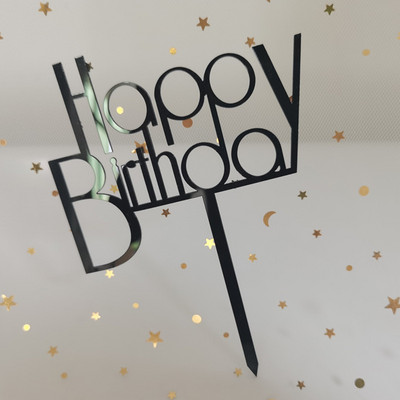 Topper pentru tort de la mulți ani de lună nouă, acrilic, auriu, negru, pentru petrecere de aniversare, pentru decorarea desertului pentru tort