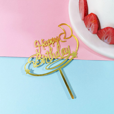 Topper pentru tort de la mulți ani de lună nouă, acrilic, auriu, negru, pentru petrecere de aniversare, pentru decorarea desertului pentru tort