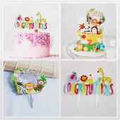 Jauka multfilma, dzīvnieks, dzimšanas dienas kūku pildītājs mērkaķis lauva zilonis Daudz laimes dzimšanas dienā kūku pildītāji bērnu svētku ballīte akrila kūka rotā