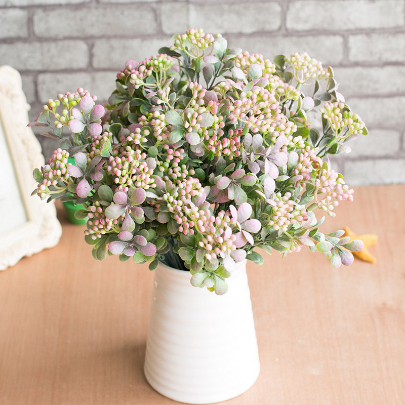 7 Zari zaļi mākslīgo ogu ziedu pušķi mākslīgie augļaugi mini lapa āra viesistabas kāzu dekorēšana