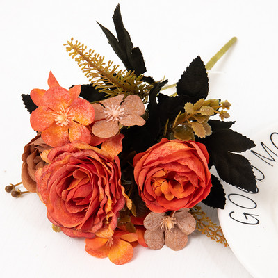 Retro selyem műrózsa virágok barkácsolás őszi esküvő Lakásdekoráció karácsonyi elrendezés hamis bazsarózsa hortenzia menyasszonyi csokor