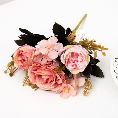 Retro selyem műrózsa virágok barkácsolás őszi esküvő Lakásdekoráció karácsonyi elrendezés hamis bazsarózsa hortenzia menyasszonyi csokor