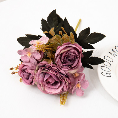 Retro selyem műrózsa virágok barkácsolás őszi esküvő Lakásdekoráció karácsonyi elrendezés hamis bazsarózsa hortenzia menyasszonyi csokor