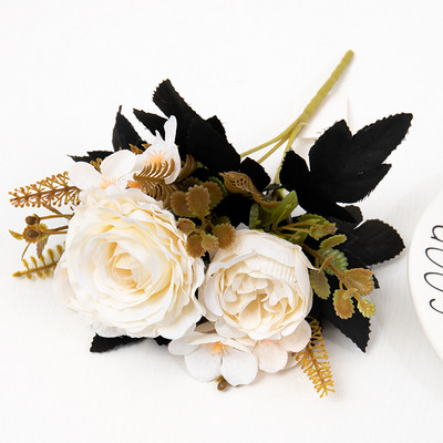 Retro selyem műrózsa virágok barkácsolás őszi esküvő Lakásdekoráció karácsonyi elrendezés hamis bazsarózsa hortenzia menyasszonyi csokor