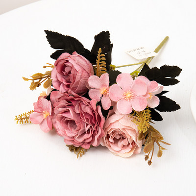 Retro selyem műrózsa virágok barkácsolás őszi esküvő Lakásdekoráció karácsonyi elrendezés hamis bazsarózsa hortenzia menyasszonyi csokor